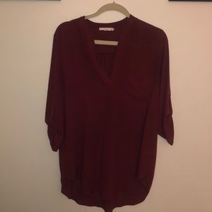 Lush Perfect Roll-tab Sleeve Tunic in Burgundy